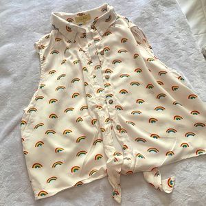 Rainbow cropped button up size L